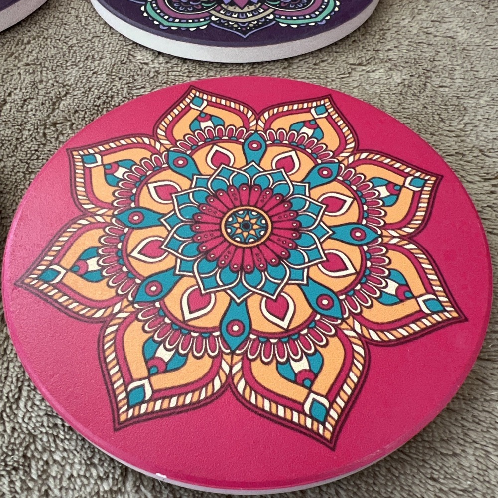 Ceramic Mandala Drink‎ Coaster Set Of 6 Boho Colorful Cork Backing 4" - Picture 8 of 8